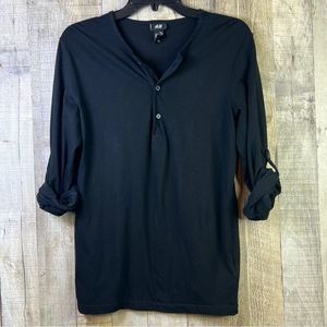 H & M Small Black Tunic W/3 Button Front with Tabbed Sleeves from Long t…